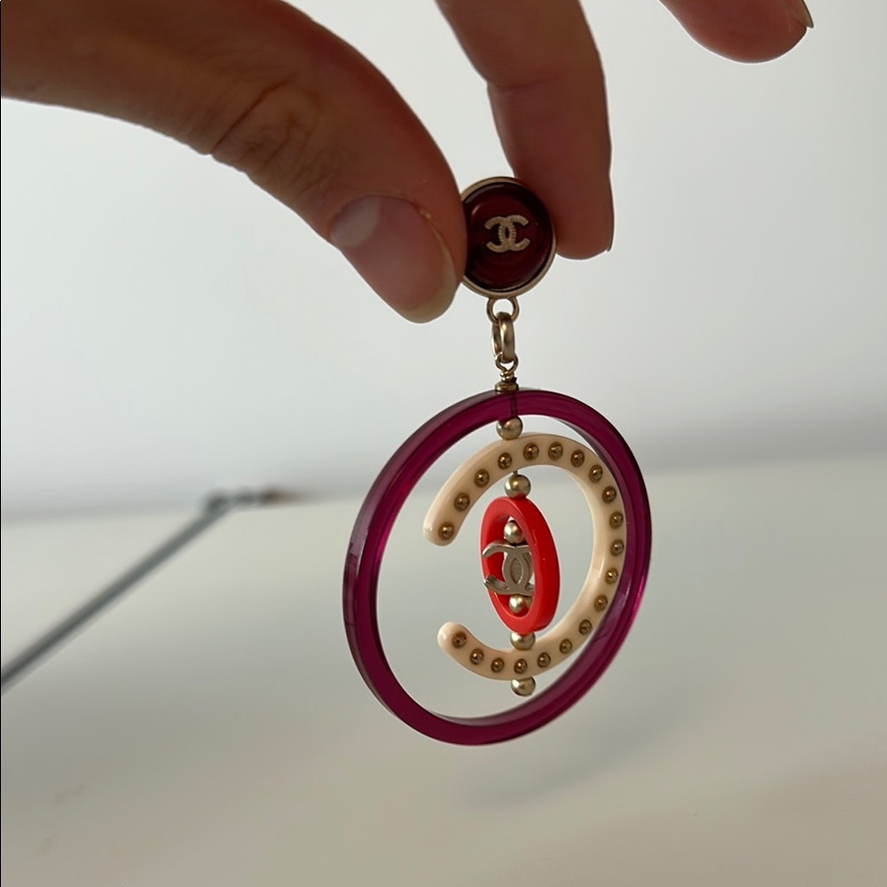 Chanel Purple and Red Circle Earrings